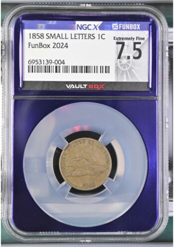 1858 SMALL LETTERS 1C NGCX EXTREMELY FINE 7.5 FRONT