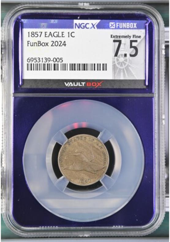 1857 EAGLE 1C NGCX EXTREMELY FINE 7.5 FRONT