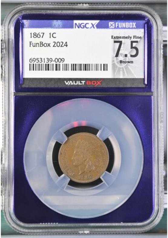 1867 1C NGCX EXTREMELY FINE 7.5 BROWN FRONT