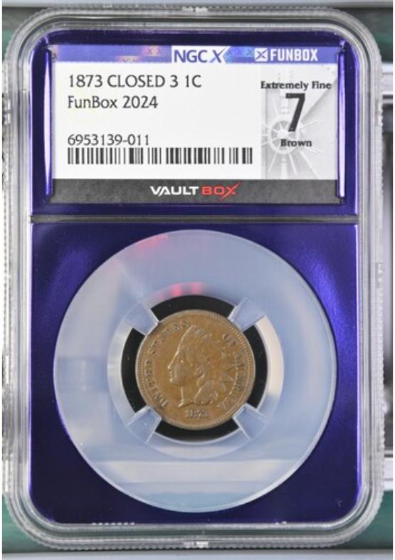 1873 CLOSED 3 1C NGCX EXTREMELY FINE 7 BROWN FRONT