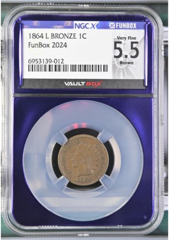 1864-L BRONZE 1C NGCX VERY FINE 5.5 BROWN FRONT