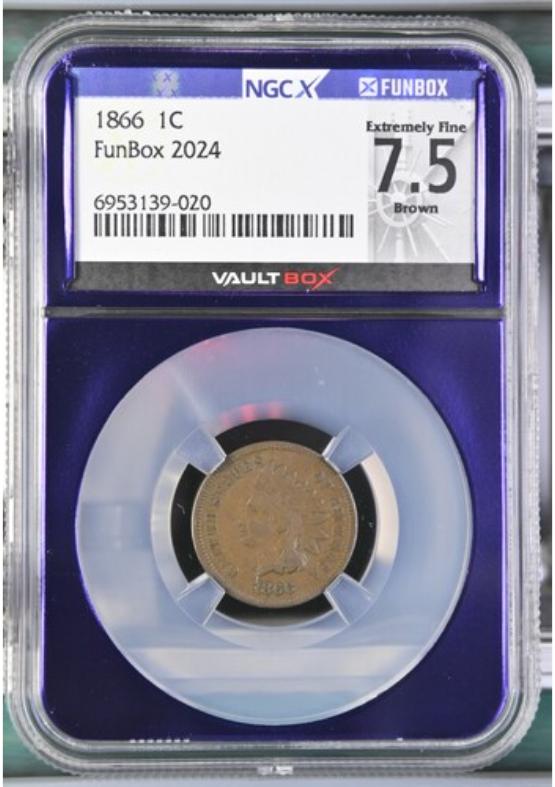 1866 1C NGCX EXTREMELY FINE 7.5 BROWN FRONT