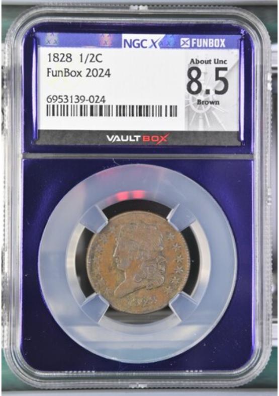 1828 1/2C NGCX ABOUT UNC 8.5 BROWN FRONT
