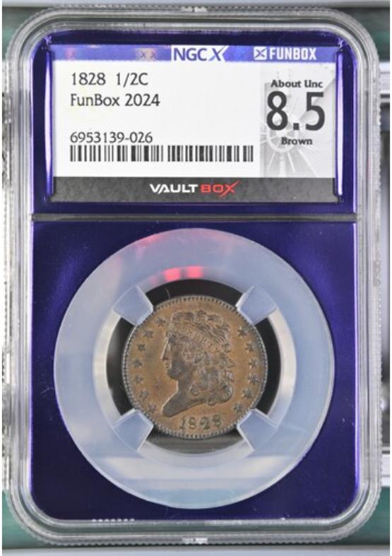 1828 1/2C NGCX ABOUT UNC 8.5 BROWN FRONT
