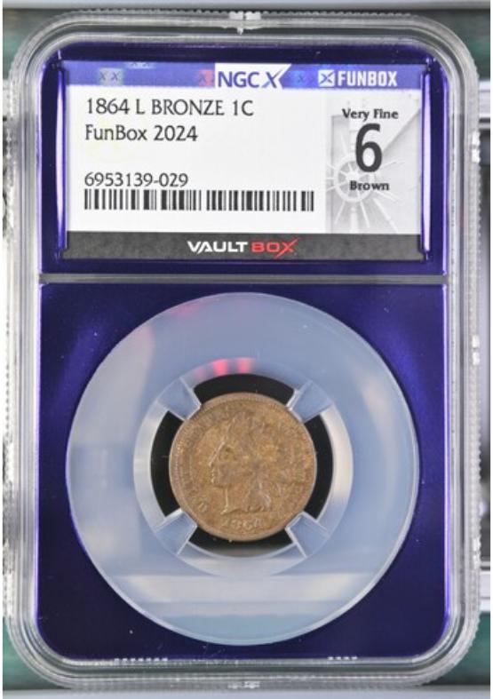 1864-L BRONZE 1C NGCX VERY FINE 6 BROWN FRONT