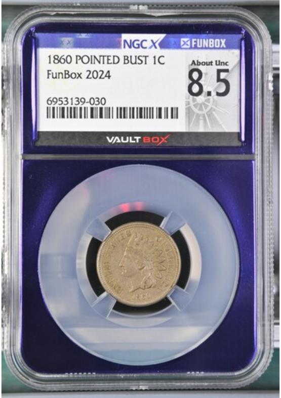 1860 POINTED BUST 1C NGCX ABOUT UNC 8.5 FRONT