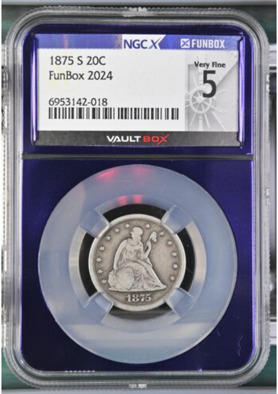 1875-S 20C NGCX VERY FINE 5 FRONT