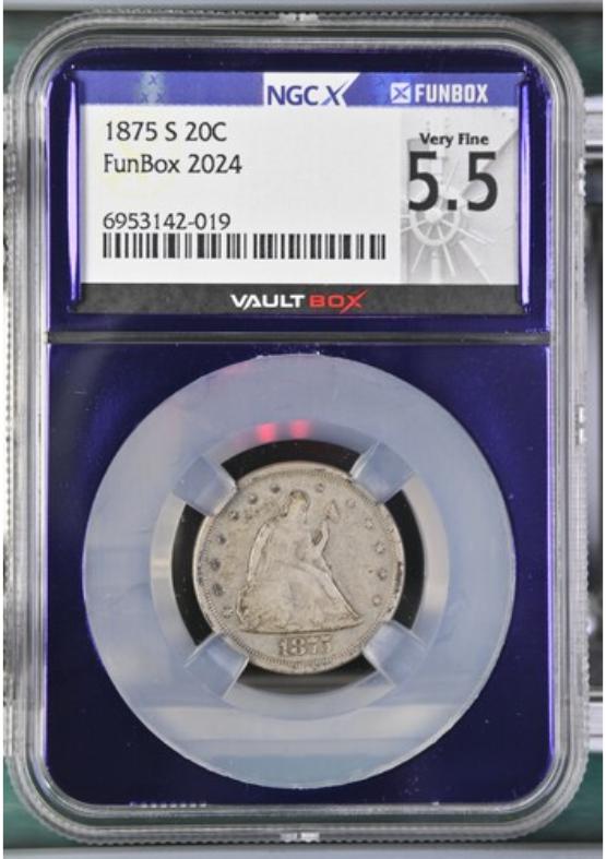 1875-S 20C NGCX VERY FINE 5.5 FRONT