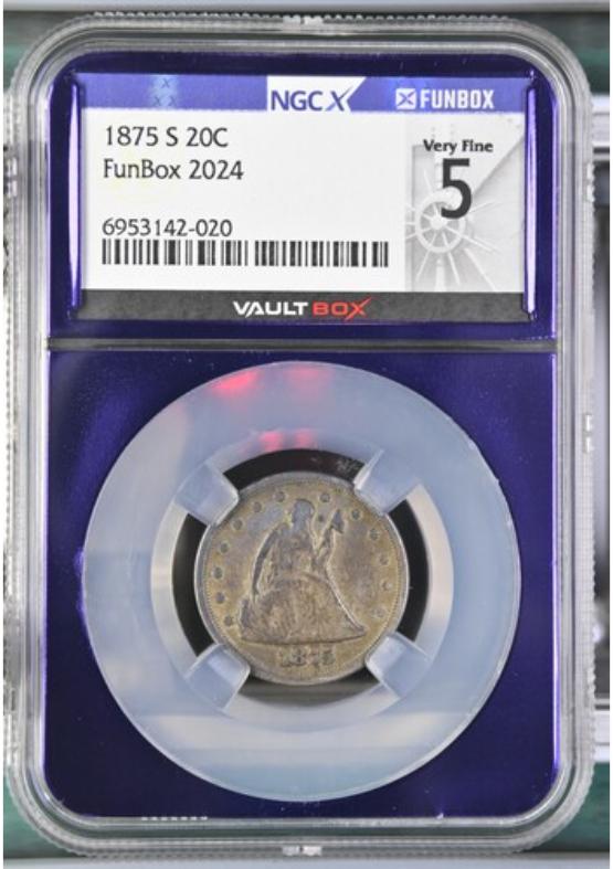 1875-S 20C NGCX VERY FINE 5 FRONT