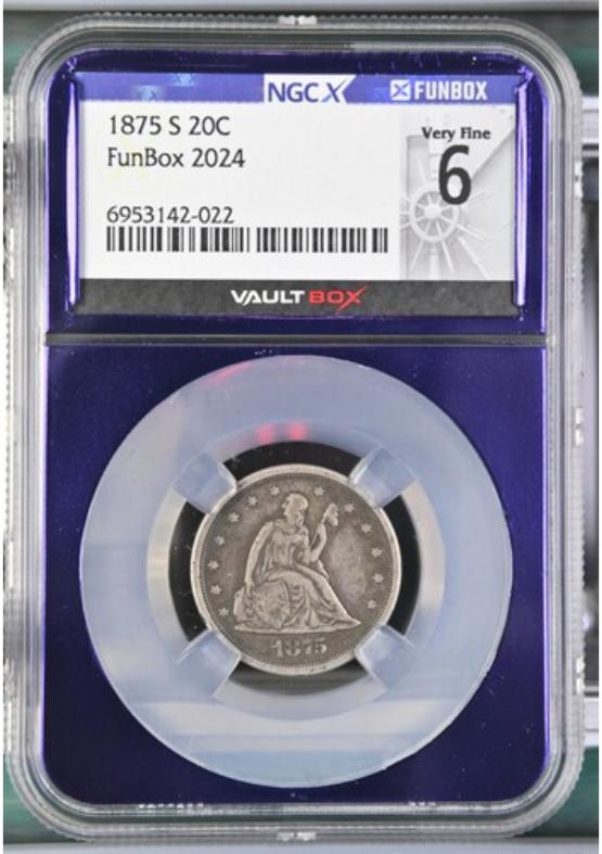 1875-S 20C NGCX VERY FINE 6 FRONT