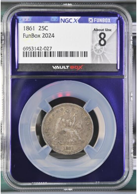 1861 25C NGCX ABOUT UNC 8 FRONT