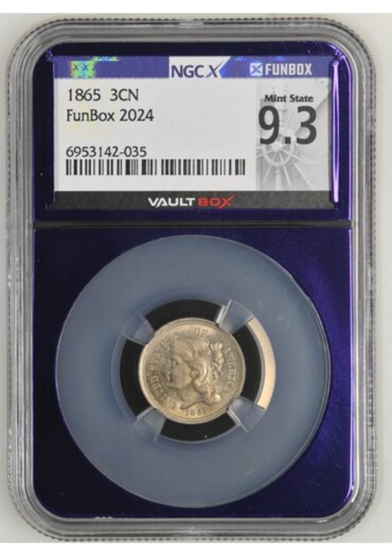 1865 3CN NGCX MINT STATE 9.3 FRONT