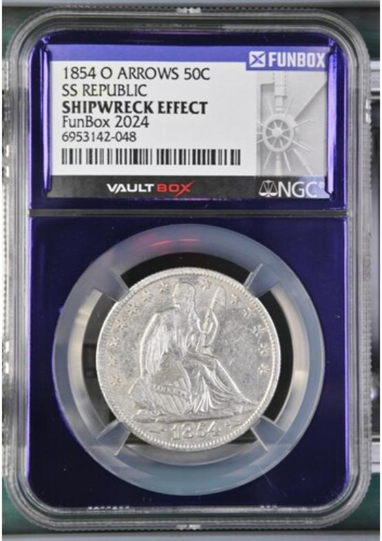 1854-O ARROWS SS REPUBLIC 50C NGC SHIPWRECK EFFECT FRONT