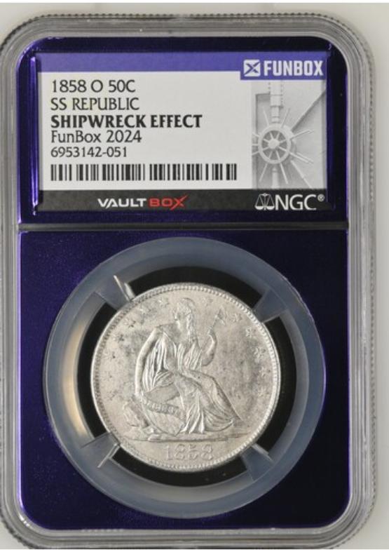 1858-O SS REPUBLIC 50C NGC SHIPWRECK EFFECT FRONT