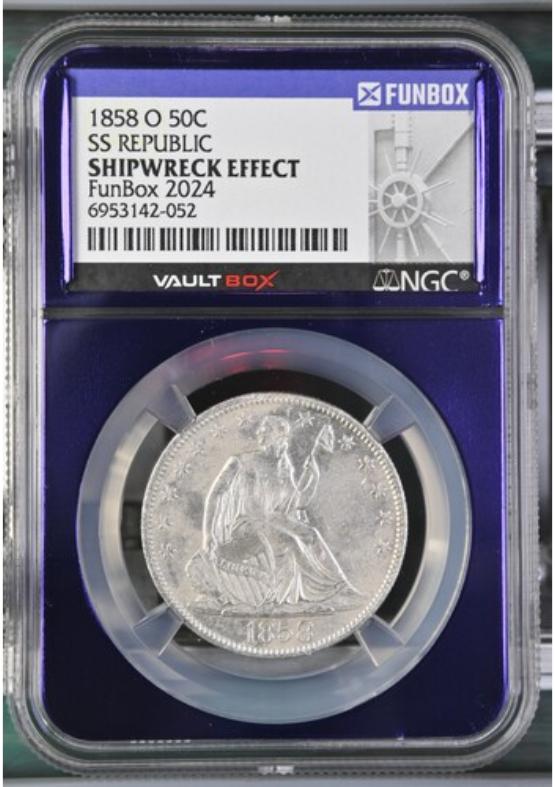 1858-O SS REPUBLIC 50C NGC SHIPWRECK EFFECT FRONT