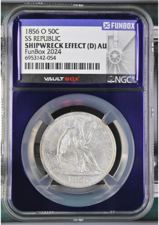 1856-O SS REPUBLIC 50C NGCX ABOUT UNCIRCULATED FRONT