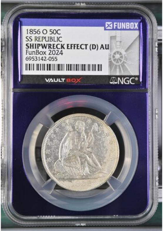 1856-O SS REPUBLIC 50C NGCX ABOUT UNCIRCULATED FRONT