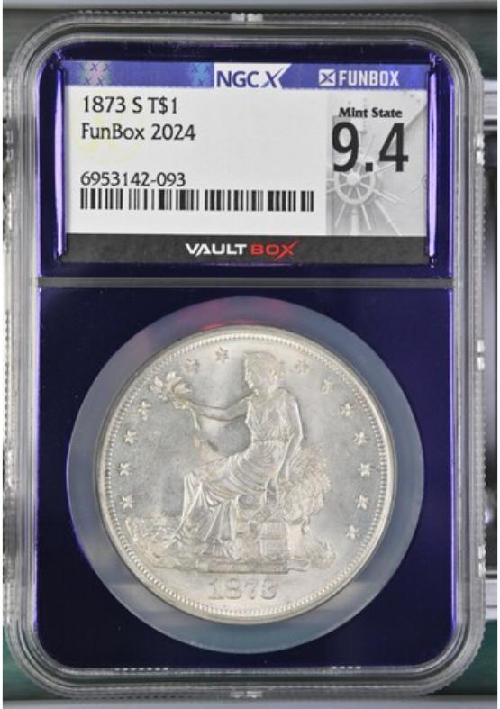 1873-S T$1 NGCX MINT STATE 9.4 FRONT