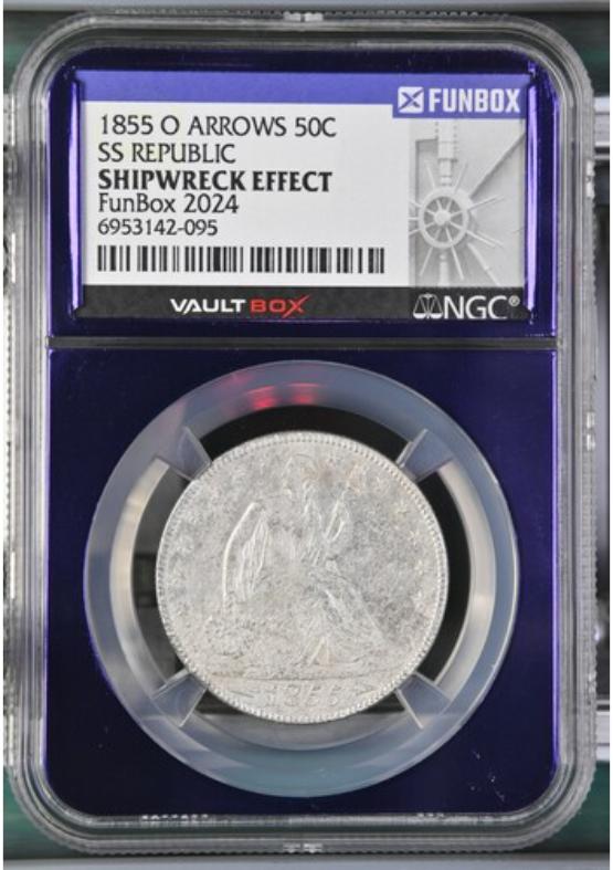 1855-O ARROWS SS REPUBLIC 50C NGC SHIPWRECK EFFECT FRONT