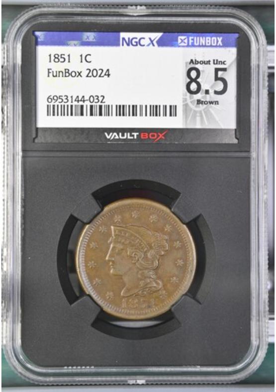 1851 1C NGCX ABOUT UNC 8.5 BROWN FRONT