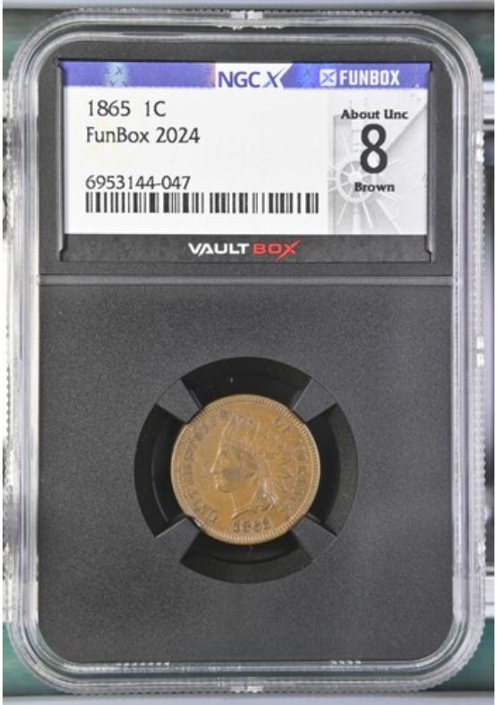 1865 1C NGCX ABOUT UNC 8 BROWN FRONT