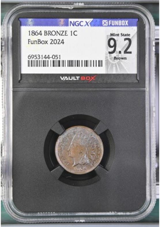 1864 BRONZE 1C NGCX MINT STATE 9.2 BROWN FRONT