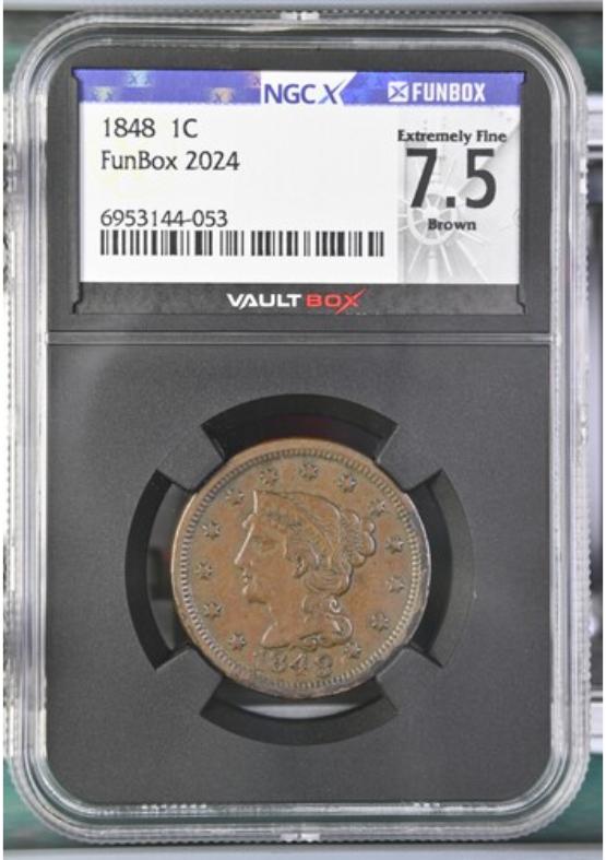 1848 1C NGCX EXTREMELY FINE 7.5 BROWN FRONT