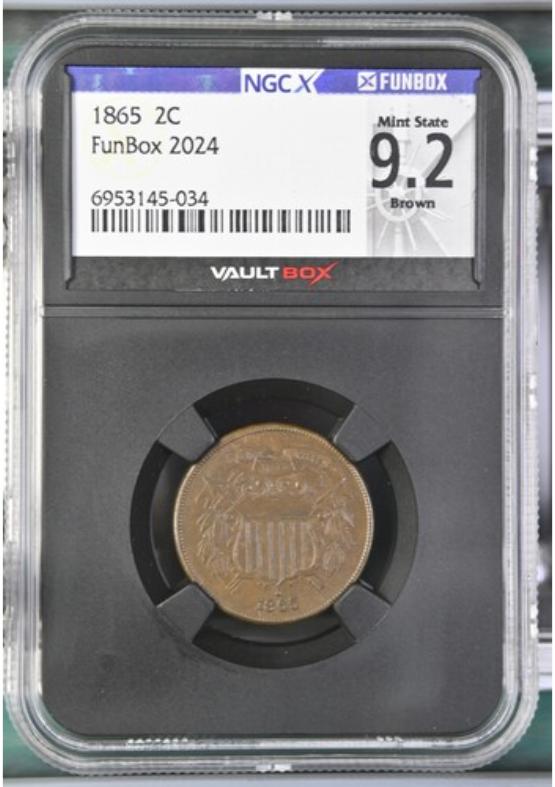 1865 2C NGCX MINT STATE 9.2 BROWN FRONT