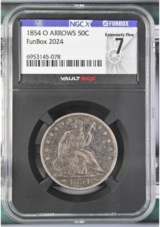 1854-O ARROWS 50C NGCX EXTREMELY FINE 7 FRONT