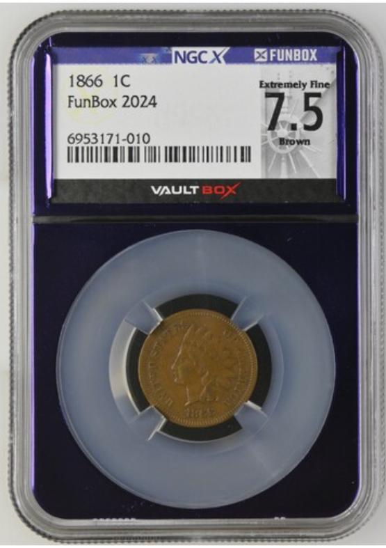 1866 1C NGCX EXTREMELY FINE 7.5 BROWN FRONT