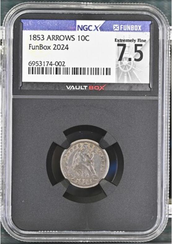 1853 ARROWS 10C NGCX EXTREMELY FINE 7.5 FRONT