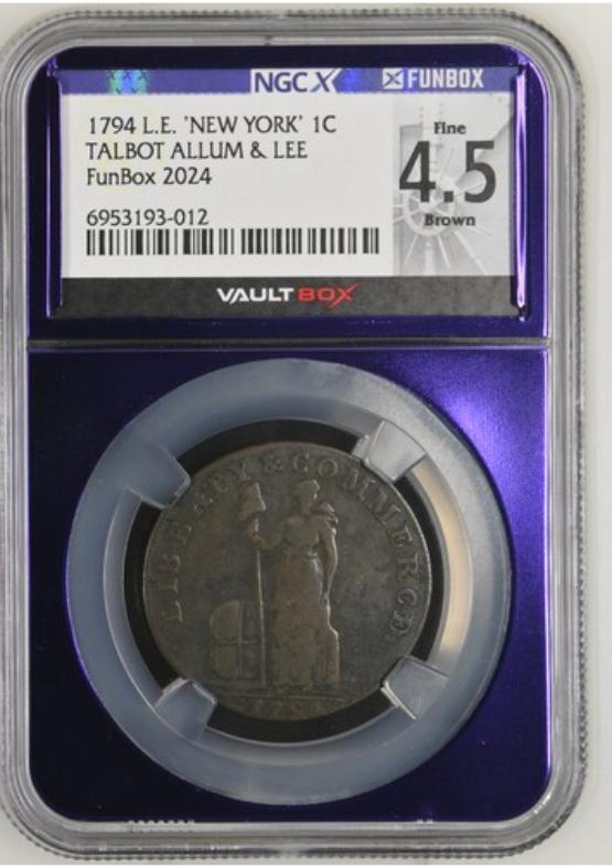 1794 L.E. 'NEW YORK' TALBOT ALLUM & LEE 1C NGCX FINE 4.5 BROWN FRONT