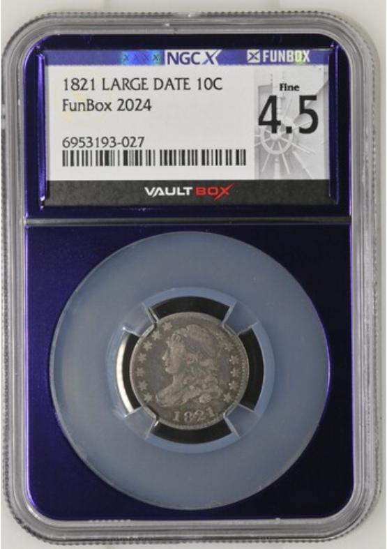 1821 LARGE DATE 10C NGCX FINE 4.5 FRONT