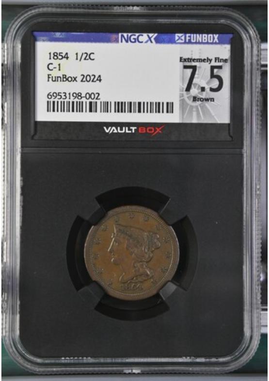 1854 C-1 1/2C NGCX EXTREMELY FINE 7.5 BROWN FRONT
