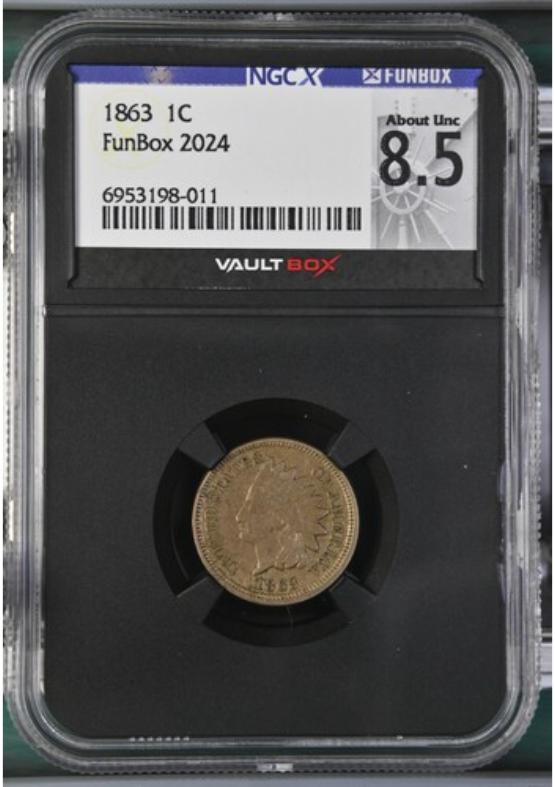 1863 1C NGCX ABOUT UNC 8.5 FRONT