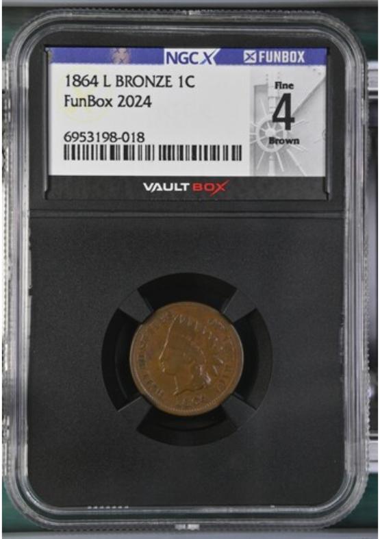 1864-L BRONZE 1C NGCX FINE 4 BROWN FRONT