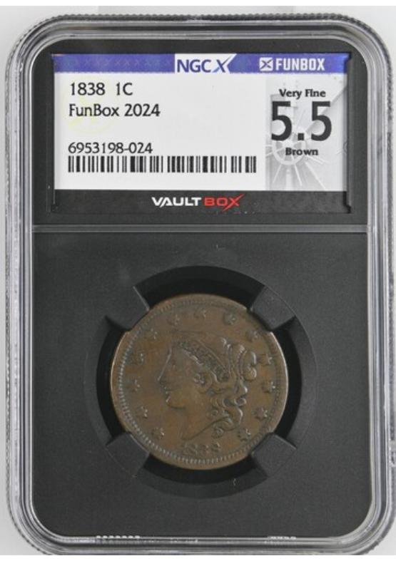 1838 1C NGCX VERY FINE 5.5 BROWN FRONT
