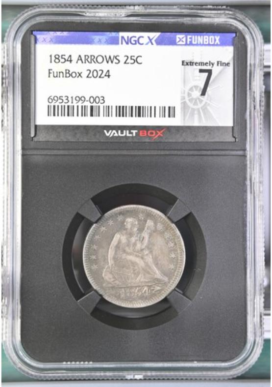 1854 ARROWS 25C NGCX EXTREMELY FINE 7 FRONT