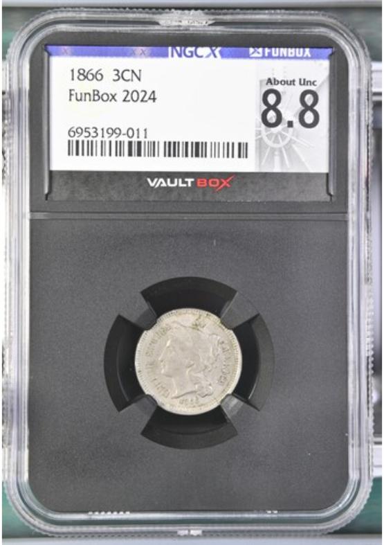 1866 3CN NGCX ABOUT UNC 8.8 FRONT