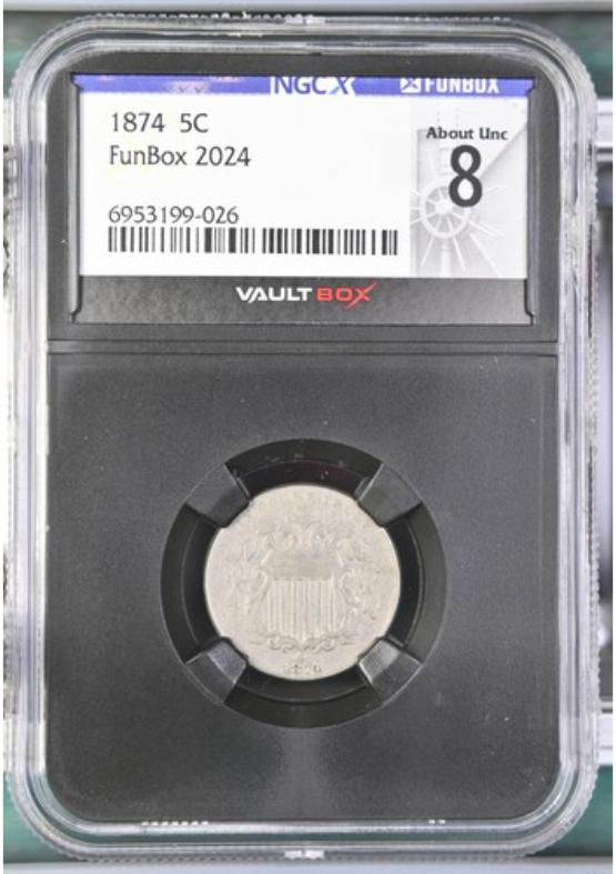 1874 5C NGCX ABOUT UNC 8 FRONT