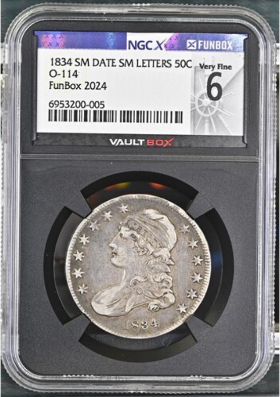 1834 SM DATE SM LETTERS O-114 50C NGCX VERY FINE 6 FRONT
