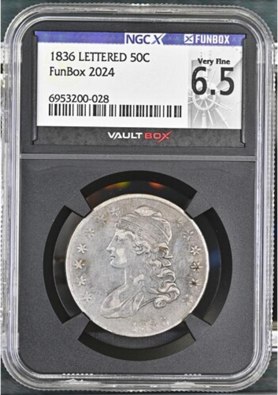 1836 LETTERED 50C NGCX VERY FINE 6.5 FRONT