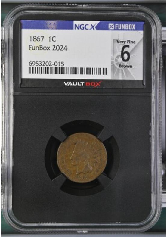 1867 1C NGCX VERY FINE 6 BROWN FRONT