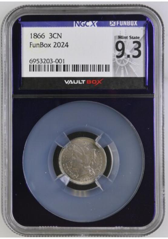 1866 3CN NGCX MINT STATE 9.3 FRONT