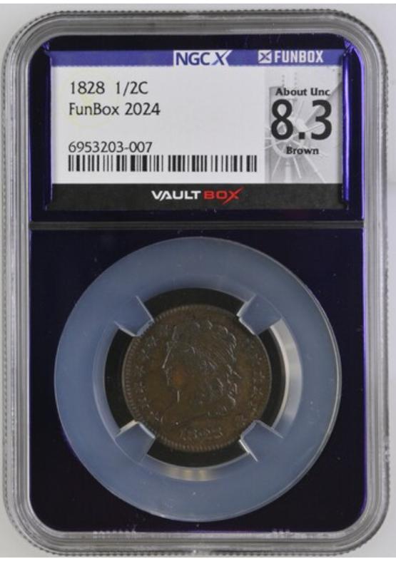 1828 1/2C NGCX ABOUT UNC 8.3 BROWN FRONT