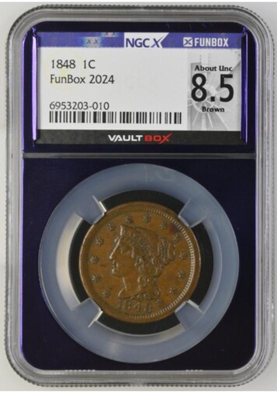 1848 1C NGCX ABOUT UNC 8.5 BROWN FRONT