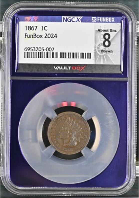 1867 1C NGCX ABOUT UNC 8 BROWN FRONT