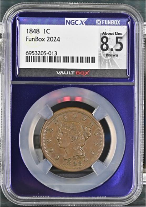 1848 1C NGCX ABOUT UNC 8.5 BROWN FRONT