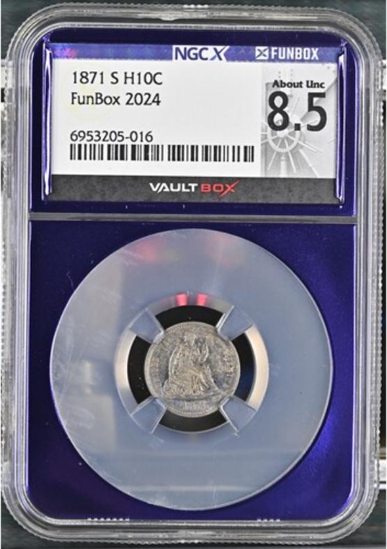 1871-S H10C NGCX ABOUT UNC 8.5 FRONT