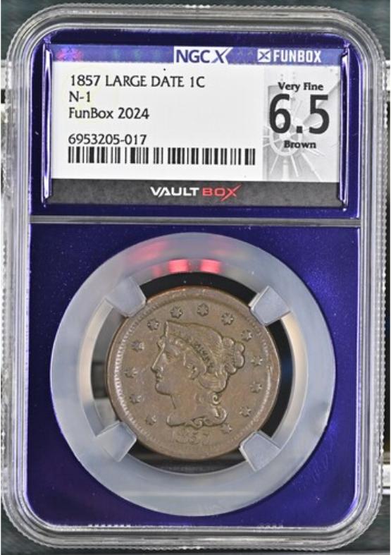 1857 LARGE DATE N-1 1C NGCX VERY FINE 6.5 BROWN FRONT